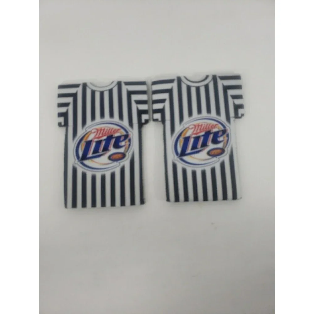Miller Lite Referee Shirt Beer Bottle Sleeve Koozie NFL Black White Lot of Two